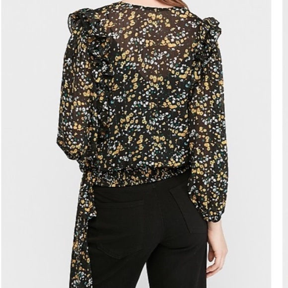 Express floral prints metallic wrap sheer top size sp - Picture 2 of 11